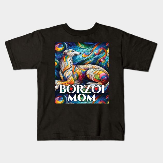 Borzoi mom, stained glass. I love borzois. Kids T-Shirt by MrPila